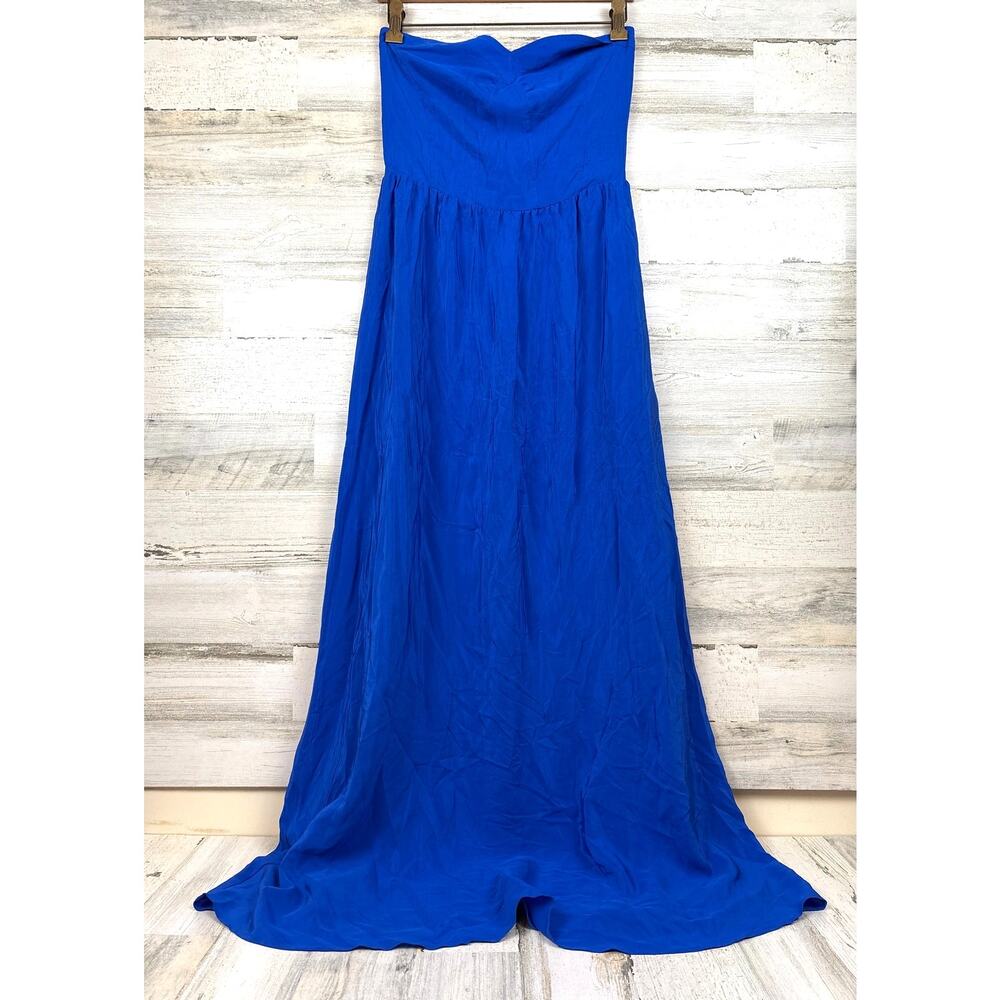 Rieley Womens S Royal Blue Silk Strapless Bustier Maxi Dress NWT Prom Formal
